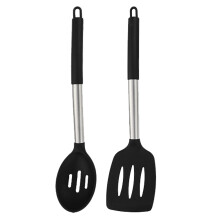 Sunde og sikre silikoneredskaber, non-stick køkkenredskabsvenlige, varmebestandige køkkenredskaber, 2 stk., sort