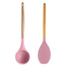 Keukengerei van voedselkwaliteit met houten handvat, BPA-vrij, antiaanbaklaag en hittebestendig.