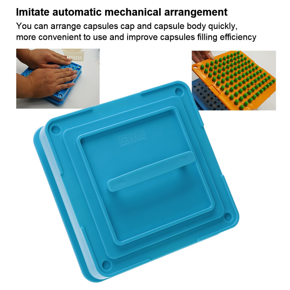 100-Hole Empty Capsule Filler Kit (00#) with Powder Spreader Plate Blue