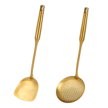 Elegantes utensilios de cocina dorados, herramientas de cocina de acero inoxidable con proceso de trefilado, cucharas para sopa para olla caliente,
