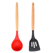 Colher de silicone para misturar, cabo de madeira, resistente ao calor e antiaderente, utensílio de cozinha versátil para cozinhar, assar, misturar