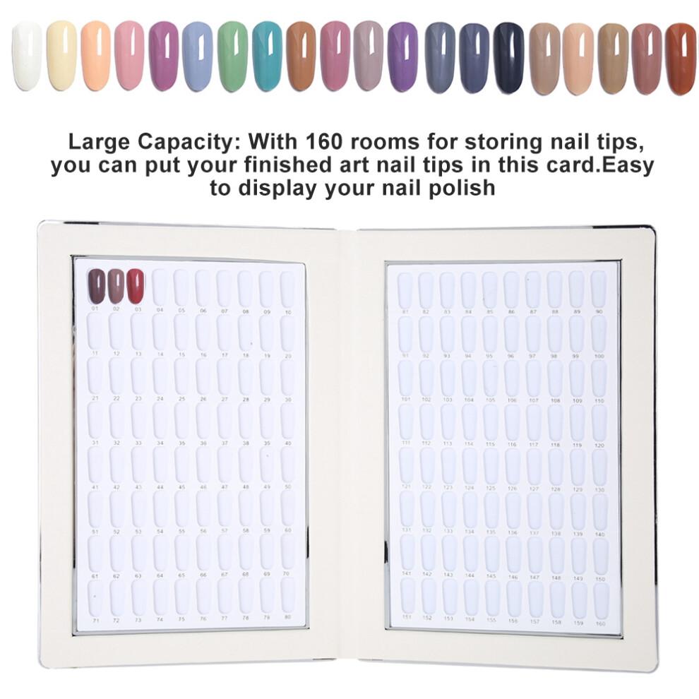 160 Slots Nail Gel Color Chart Book for Nail Art Shelf Display Gold