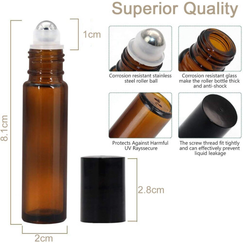 Φύλακες αιθέριων ελαίων, μπουκάλια 10ml από κεχριμπαρένιο γυαλί με κυλίνδρους από 1