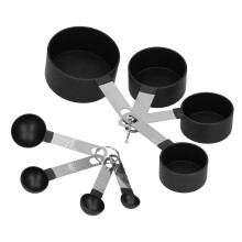 Küchenhelfer aus schwarzem Edelstahl, robustes Messlöffel-Set für trockene und flüssige Zutaten, stapelbare Messbecher mit glatter Oberfläche