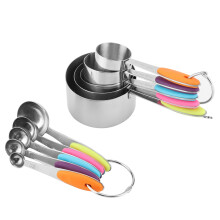 10-teiliges Messbecher- und Löffelset, Küchenhelfer aus Edelstahl mit rutschfesten Softgriffen für präzises Kochen und Backen, stapelbar und