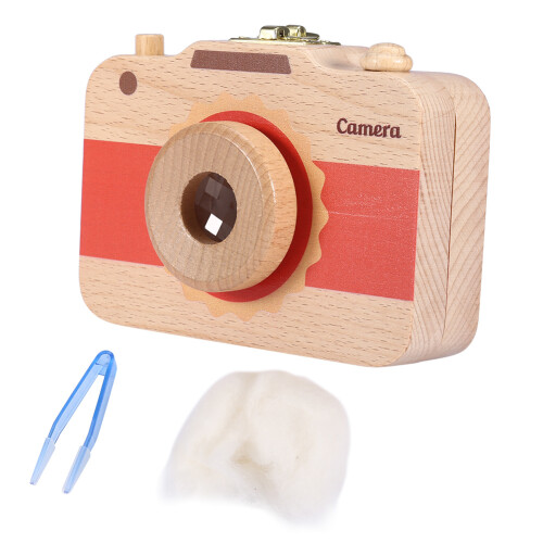 Red Wooden Camera Pattern Keepsake Box for Baby Teeth and Hair 1