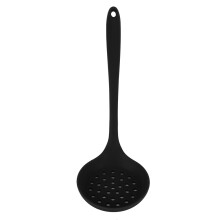 Ergonomisk silikoneøse med håndtag, let at rengøre hulske til afdrypning og stegning, ridsefrit design, tåler opvaskemaskine, konstruktion i ét