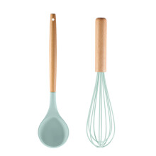 Silikónový obracač Chef's Delight, tepelne odolné nepriľnavé kuchynské náčinie, ergonomický dizajn, rukoväť z masívneho dreva (2-dielna
