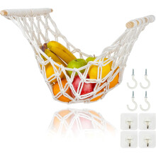 Design elegante e funcional, suporte de macramê para frutas, ideal para economizar espaço e guardar embaixo do armário.