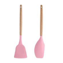 Hochwertiger Küchenwender, antihaftbeschichteter Silikonspatel mit ergonomischem Holzgriff, hitzebeständig, ideal zum Braten und Backen