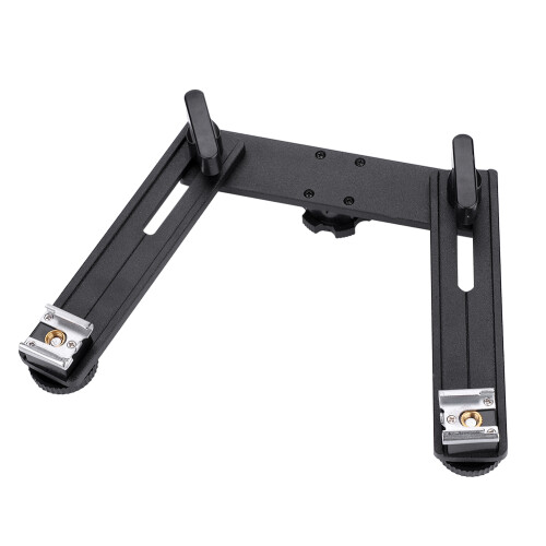 Aluminum Alloy Double Hotshoe Flashlight Bracket Stand for Camera Black 1