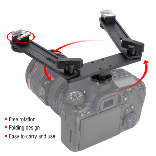 Aluminum Alloy Double Hotshoe Flashlight Bracket Stand for Camera Black 2