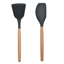 Silikon-Pfannenwender-Set mit Schlitzen für antihaftbeschichtetes Kochgeschirr, hitzebeständiges Küchenutensil mit ergonomischem Holzgriff zum