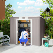Outsunny 7 x 4ft Metal Garden Storage Shed w/ Double Door Grey