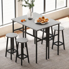 HOMCOM 6-Piece Industrial Bar Table Set, 2 Kitchen Tables with 4 Stools, Grey
