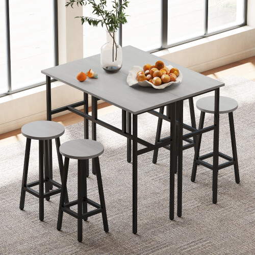 Homcom HOMCOM 6-Piece Industrial Bar Table Set, 2 Kitchen Tables with 4 Stools, Grey