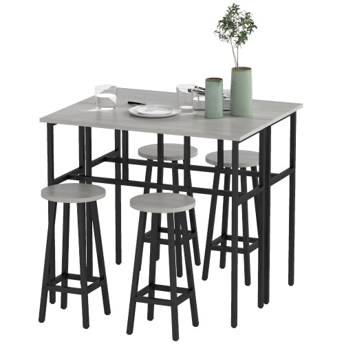 Homcom HOMCOM 6-Piece Industrial Bar Table Set, 2 Kitchen Tables with 4 Stools, Grey 2
