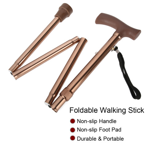 Alloy Foldable Elderly Safety Walking Stick, Adjustable Length, Bronze 2