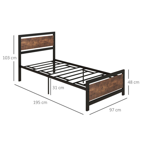 Homcom HOMCOM Single Size Metal Bed Frame w/ Headboard & Footboard 2