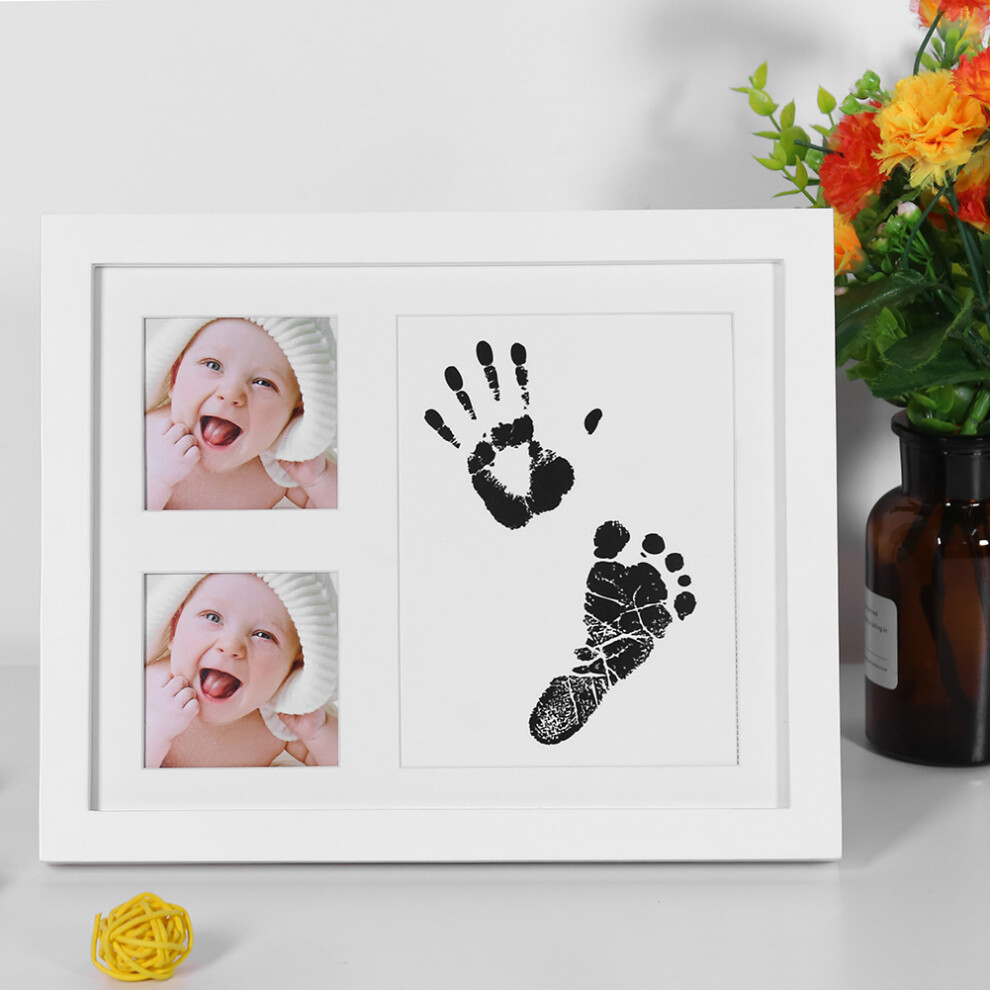 Baby Handprint & Footprint Wooden Photo Frame with Ink Pad Gift 01#