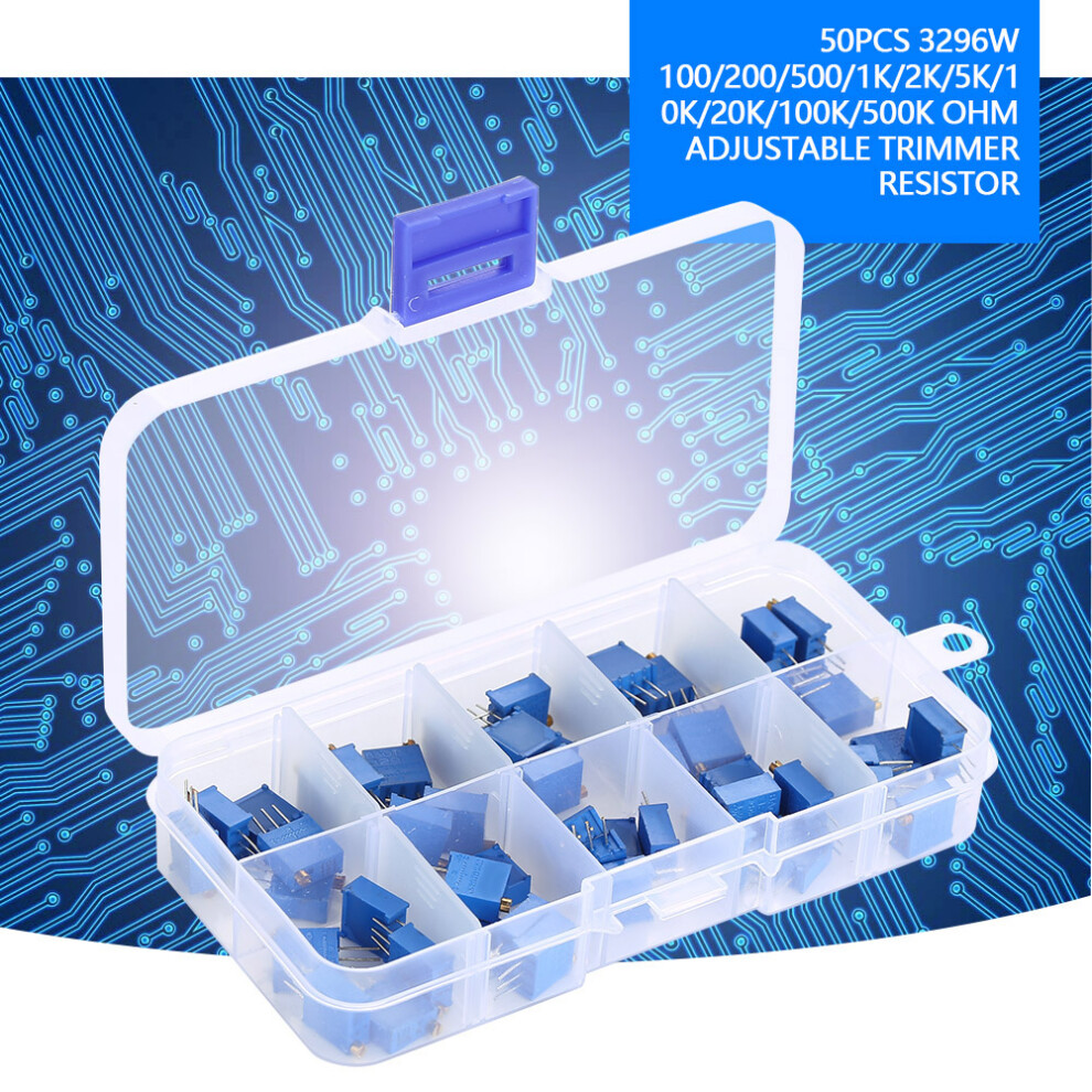 50Pcs Adjustable Ohm Trimmer Resistors 100Î©-500Kî© Blue, 1/4W 4241362621014