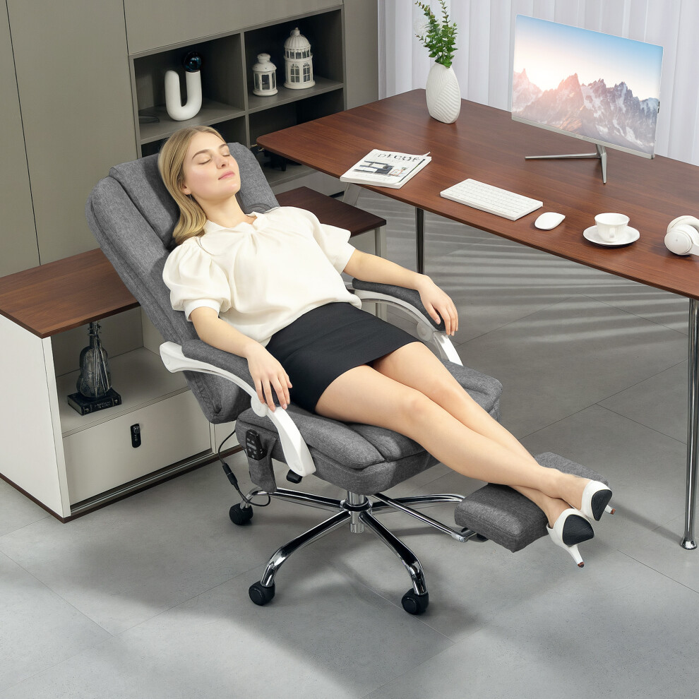 Homcom Massage Office Chair, Heated Reclining Desk Chair With Footrest, Grey
