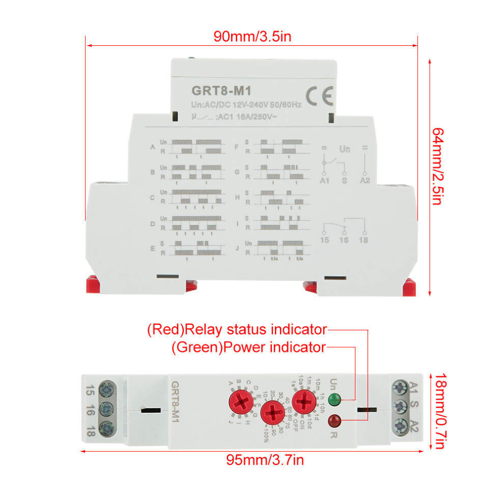 Compact Grt8-M1 Delay Time Relay 12V To 240V 0.1S-10Days Functions 8461362621142