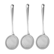 Escumadeira de aço inoxidável com malha fina, utensílio de cozinha multiuso para fácil separação e remoção de gordura.
