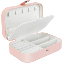 Compact formaat, reissieradendoosje, draagbare organizer van PU-leer, veelzijdige sieradenhouder voor damesaccessoires; dubbellaags ontwerp, klein,