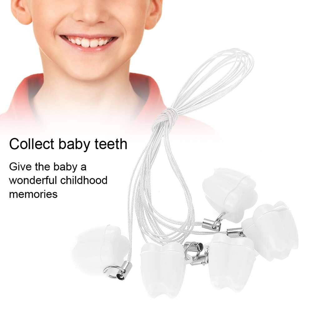 5pcs Baby Milk Tooth Storage Boxes Plastic with Rope Necklaces - White Safe