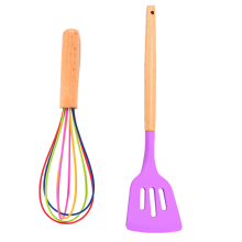 Vielseitiges Küchengerät, Silikon-Schneebesen mit Holzgriff, antihaftbeschichtet, Mehrzweckutensil zum Mischen, Schlagen und Rühren,