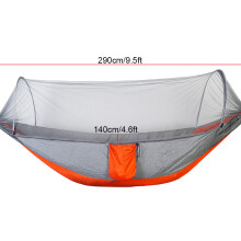 Double Portable Camping Hammock with Mosquito Net Gray/Orange, 290x140cm