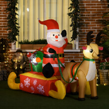 HOMCOM Inflatable Santa Claus with Sled and Reindeer Xmas Décor LED Lights