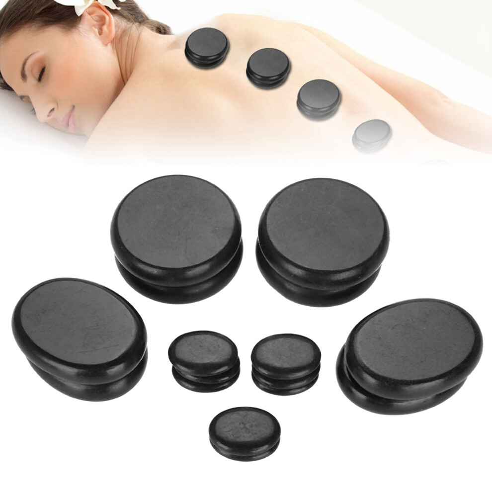Black 16Pcs Hot Spa Basalt Massage Stones Set Â Handmade Oval & Circle Shapes