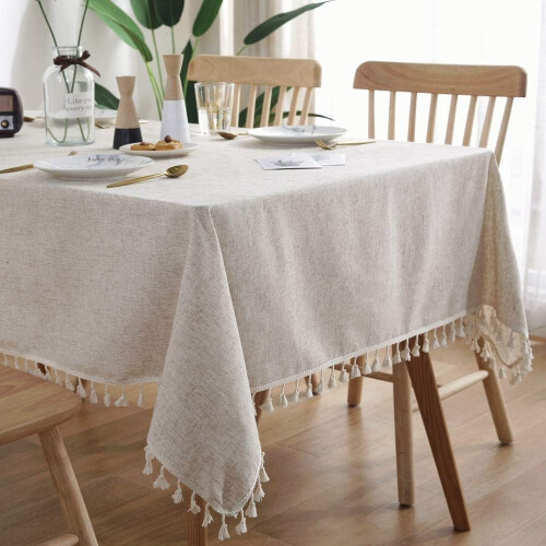 Κομψό ορθογώνιο τραπεζομάντιλο με σχέδιο, βαμβάκι, λινό ύφασμα, άκρη φούντας,