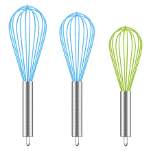 Professioneller Schneebesen aus Edelstahl mit ergonomischem Griff für antihaftbeschichtete Oberflächen. Der komfortable Silikon-Schneebesen eignet
