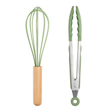 Silikon-Schneebesen-Set für antihaftbeschichtetes Kochgeschirr, avocado-farbene Küchenutensilien aus hitzebeständigem Silikon, Holzgriff für