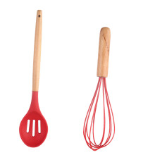 Ballongformad silikonvisp med trähandtag, värmebeständig non-stick köksredskap perfekt för mixning, viskning, omrörning, 2-delat set