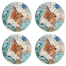 Ocean-Themed Absorbent Coasters, Natural Ceramic Stone Coaster Set with Cork Backing, Moisture Absorbing Home & Office Decor, Bar Service Mat (Set Of