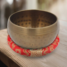 18cm Silk Brocade Meditation Singing Bowl Cushion Ring Pillow - Red