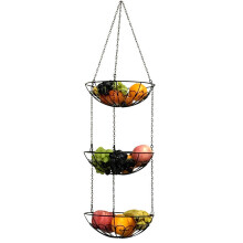 Elegant hangende fruitmand, robuuste groente-organizer met verstelbare ketting, duurzame metalen haken en aparte ophanghaken voor elke mand.