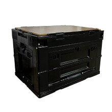Outdoor Camping Picnic Storage Box Foldable Car Backup Storage Box Multifunctional Plastics Box With Wooden Lid Black