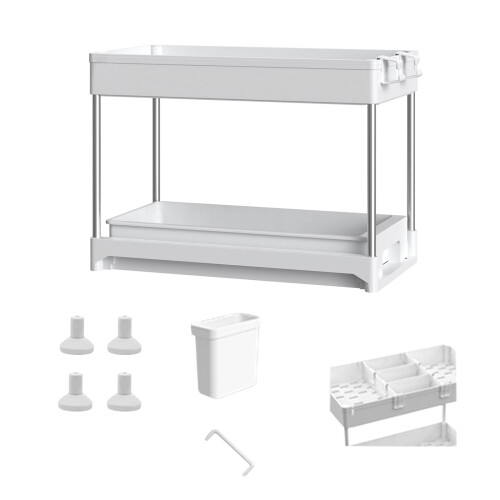Adjustable Utility Organizer, Space-saving Under Sink Organizer For Various Room Settings Including Bathrooms, Kitchens, And Offices, Stable Construct 1