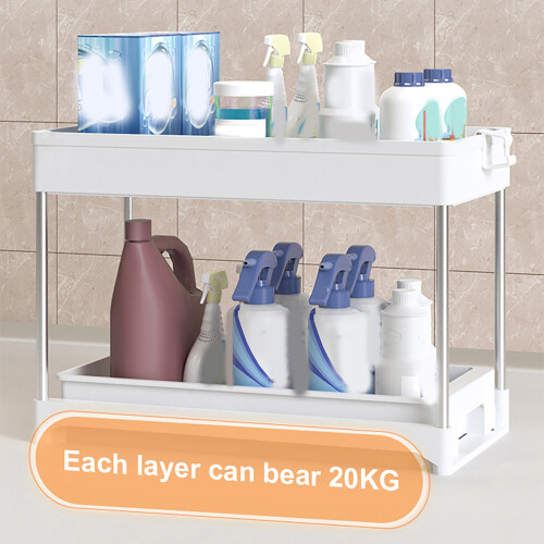 Adjustable Utility Organizer, Space-saving Under Sink Organizer For Various Room Settings Including Bathrooms, Kitchens, And Offices, Stable Construct 2