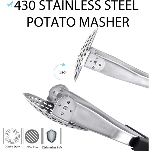 Metal Potato Masher, Easy To Clean Kitchen Tool With Rubber Handle For Versatile Mashing 1