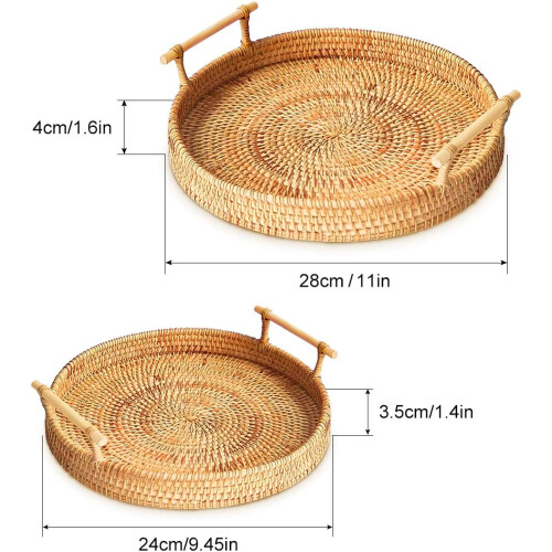 Δίσκος σερβιρίσματος από φυσικό rattan, χειροποίητος δίσκος rattan με λαβές, 2