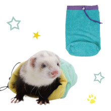 Ferret Bath Towel Bag - Fast Drying Absorbent Bathrobe with Adjustable Drawstring Microfiber Towel for Small Animals Sugar Gliders Rats Hamster (Blue)