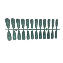 (blue) 24 Pieces False Nails Shimmering Powder Artificial Nail Tips Coffin
