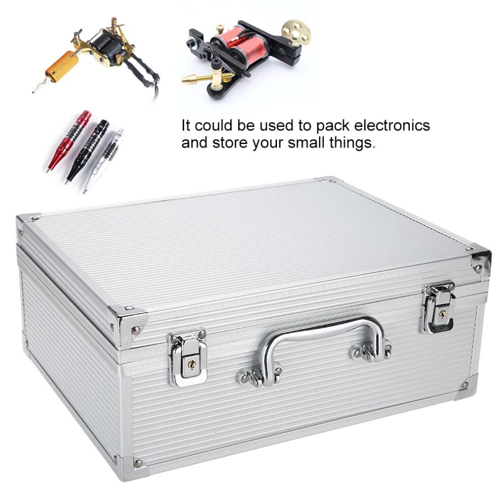 Aluminum Tattoo Machine Storage Case 31.5x24x13cm Silver with Lock