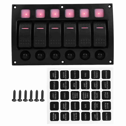 6P 12/24V Waterproof Toggle Switch Panel with LED Indicator, 45A, 191x114mm 1